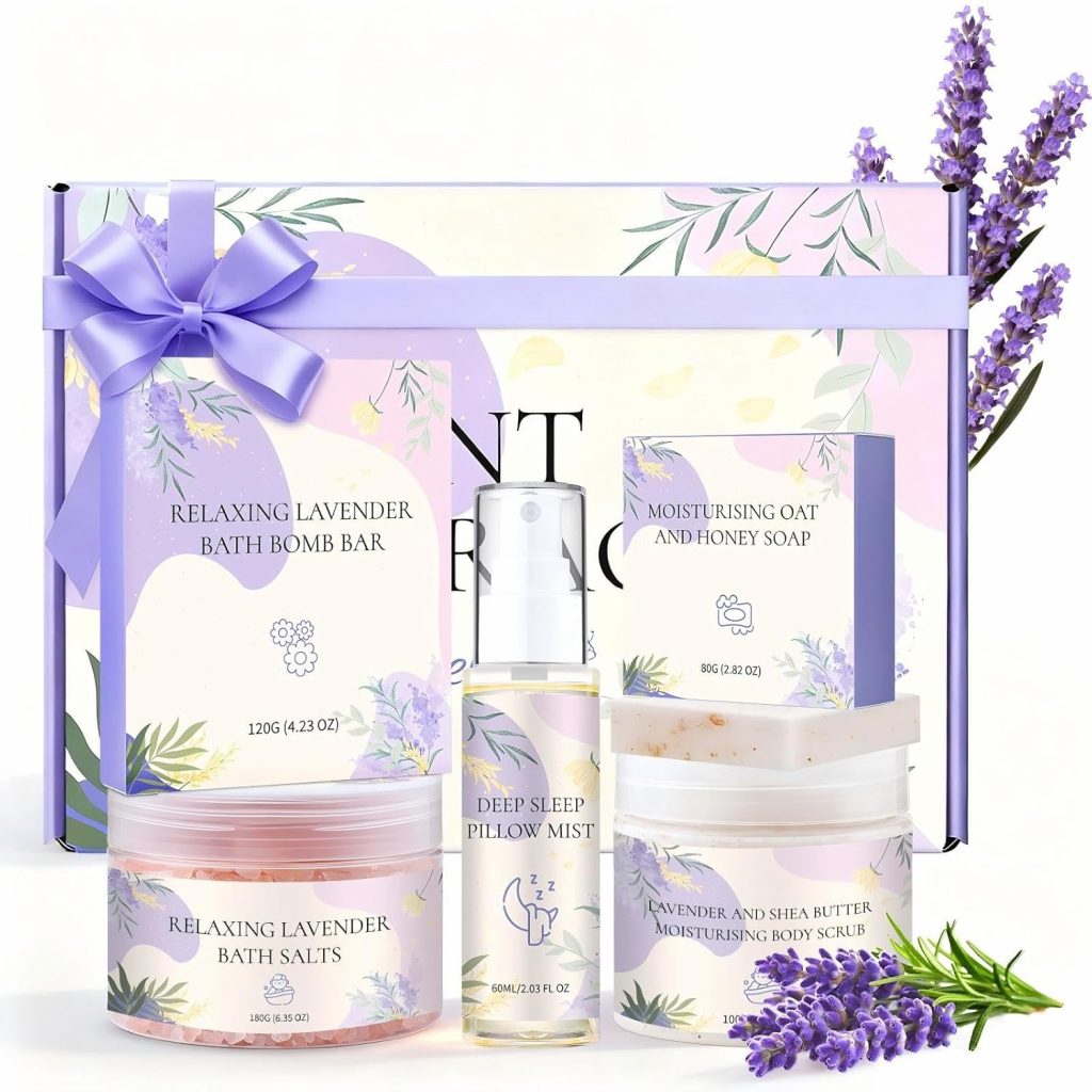 Pflegeset Damen, Shower Set Women Gift Set Lavender in Beautiful Gift Box,Kissenspray-Wellness Geschenke Für Frauen-Entspannung Geschenk Für Mama, Freundin, Mädchen zum Geburtstag