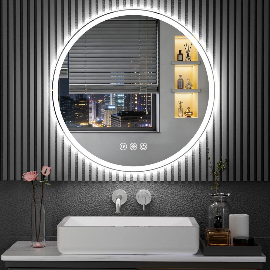 60cm Runde LED Badezimmerspiegel mit Beleuchtung, Dimmbar & 3 Farben – Front- &…
