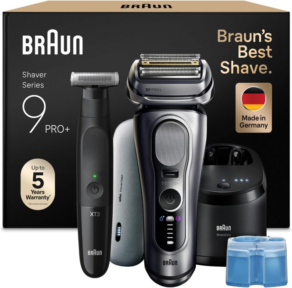 Braun Bundle mit Series 9 PRO+ Rasierer Herren Elektrisch, Made in Germany, 9677cce, Silber + Series XT3 Gesicht & Körper, Elektrischer Rasierer, Trimmer, 45 Min Akku, Wasserdicht, XT3200, Schwarz