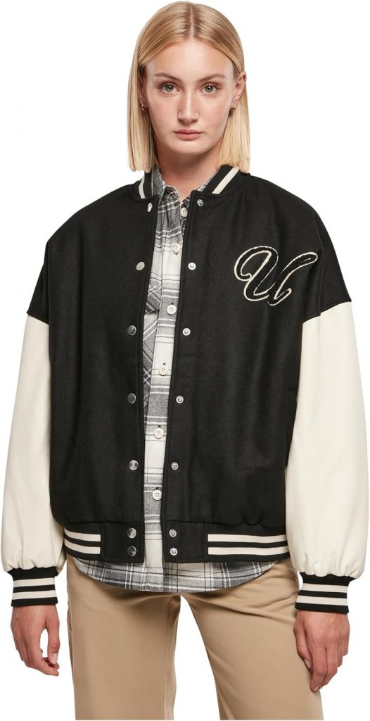 Urban Classics Damen Jacke Ladies Oversized Big U College Jacket black/palewhite…