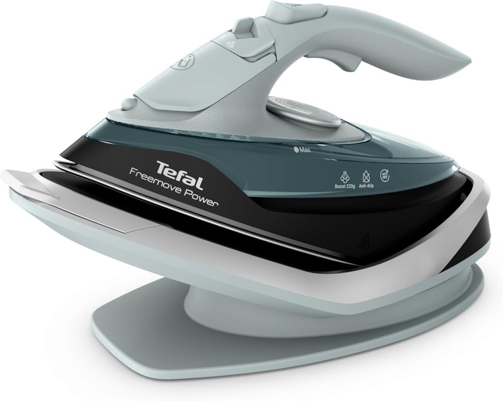 Tefal Freemove Power kabelloses Dampfbügeleisen, 2600 Watt, 40 g/Min. Dampfmenge, 220 g/Min. Dampfstoß, 250 ml Wassertank, Auto-Off, kratzfeste Keramik-Bügelsohle, Tropfstopp, Eukalyptus, FV