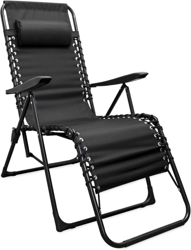 Spetebo Relax Sessel mit Kopfkissen schwarz – 175 x 101 cm – Verstellbarer…