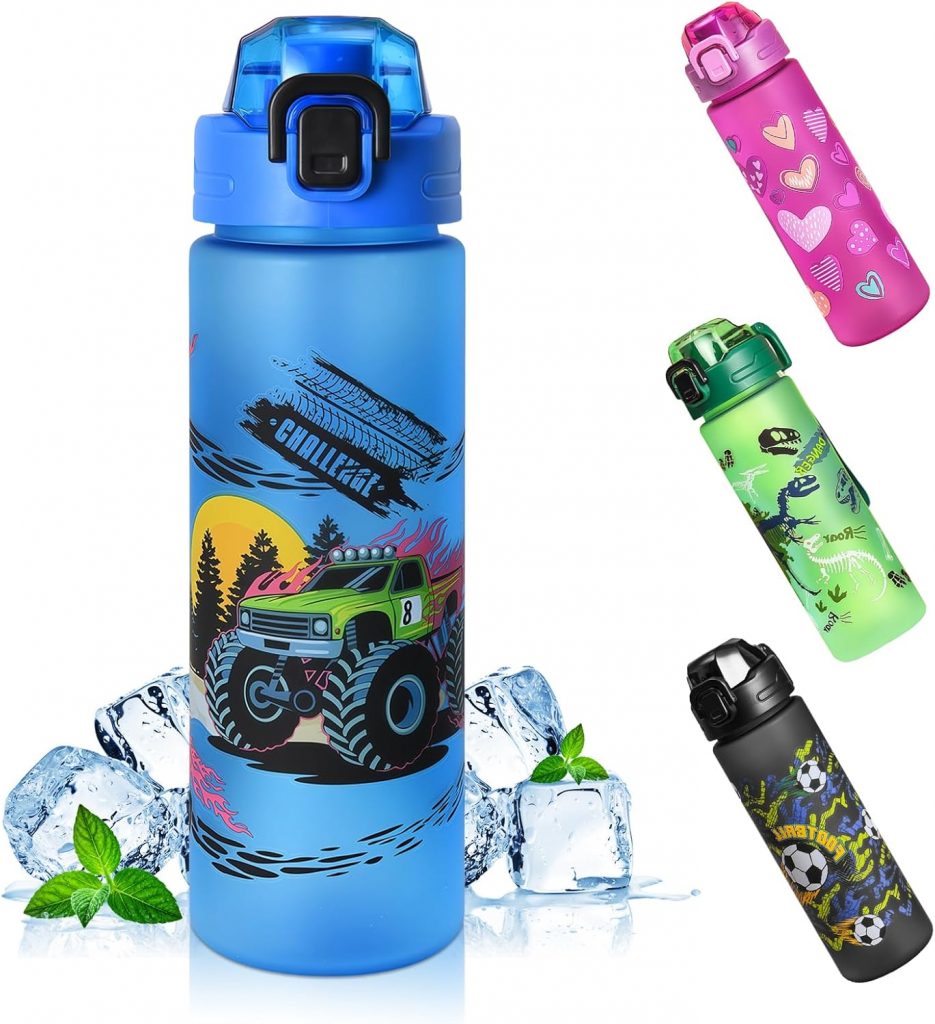 AMFUN 700ml Trinkflasche Kinder, Kindertrinkflasche, Sportwasserflasche mit Auslaufsicherem Flip-Top-Deckel…