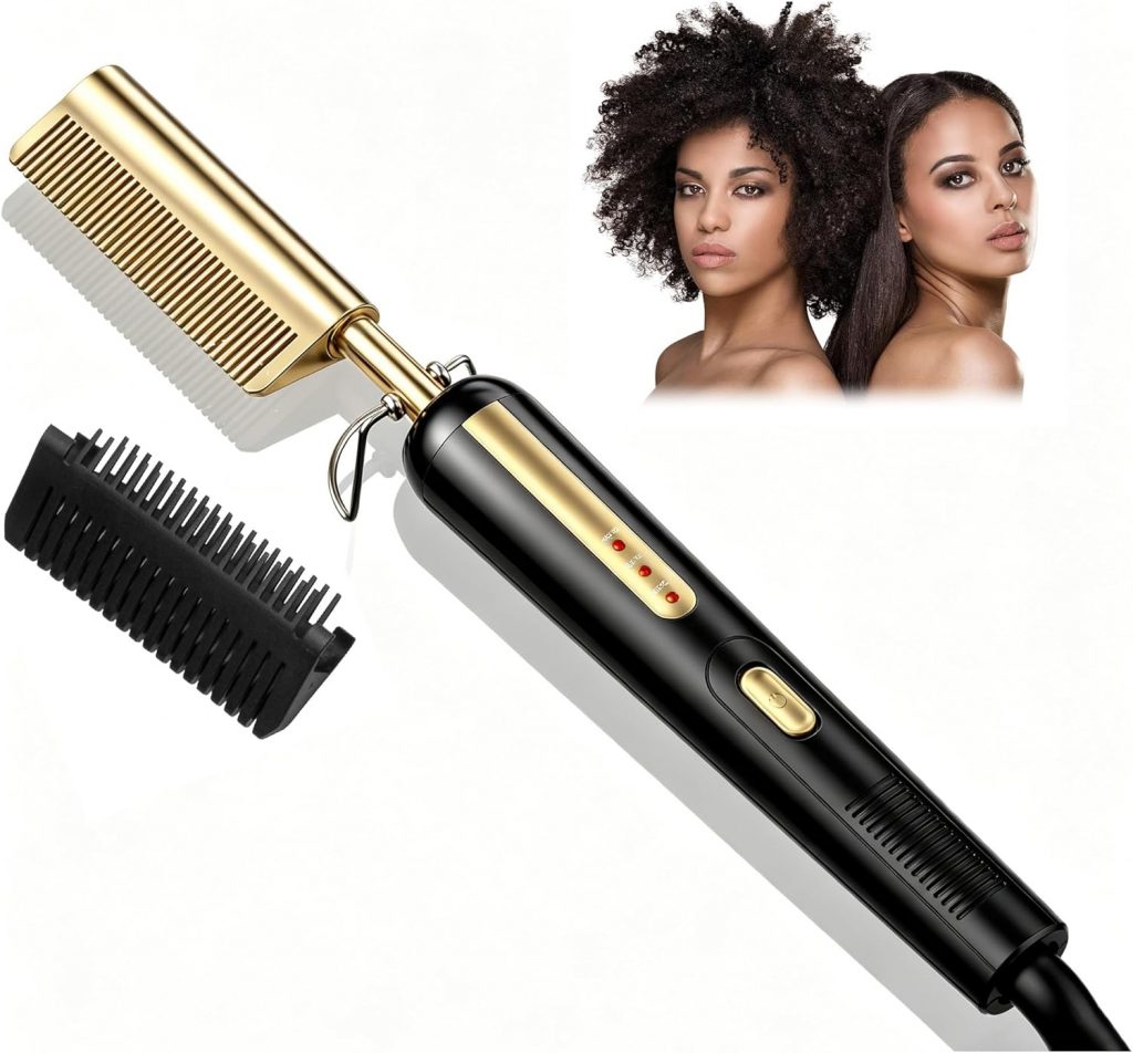 Hot Comb, Hot Comb for Wig, Glättbürste mit 120-220℃, Haarbürste Elektrisch mit Verbrühschutz, Keramikbeschichtung…
