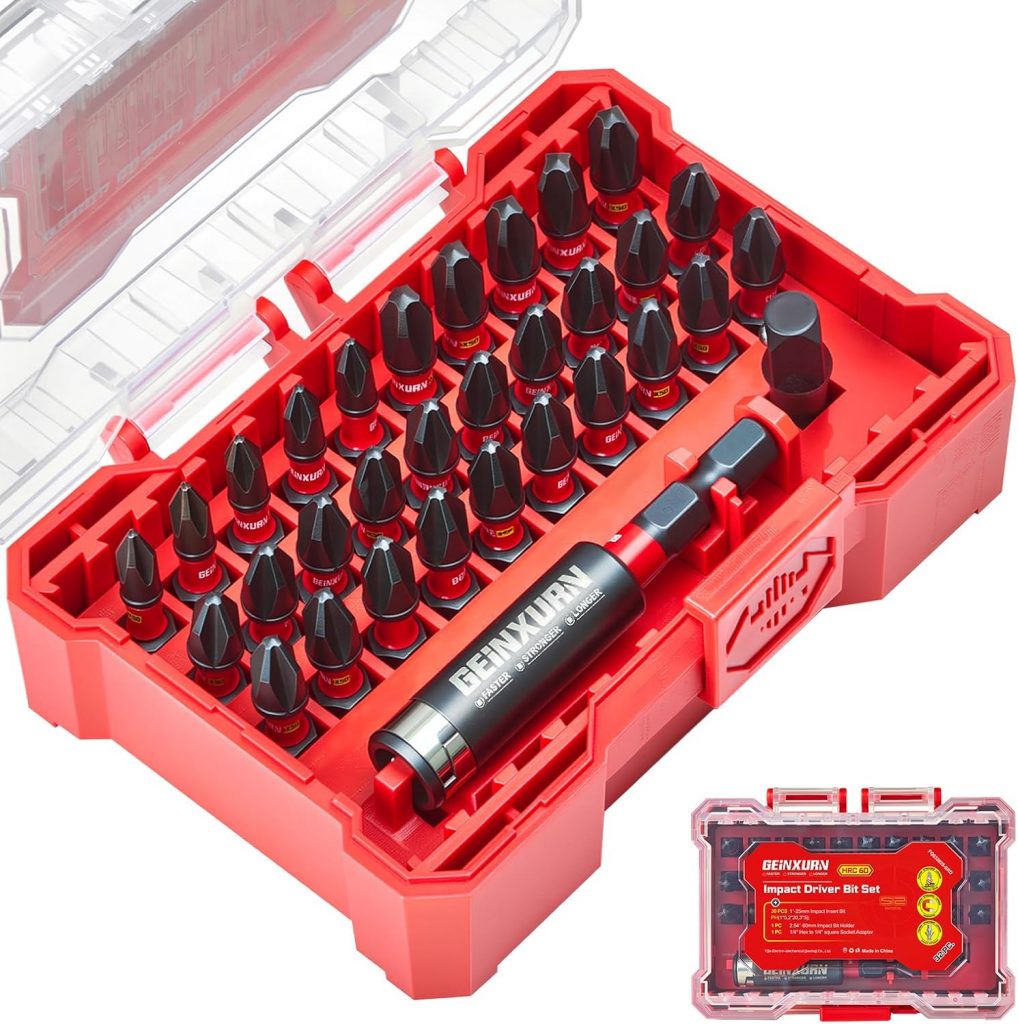 Geinxurn 32tlg. Schlagfester Schraubendreher Bits Set Kreuzschlitz Phillipes 25mm PH1 PH2 PH3 Bitsatz S2-Stahl…