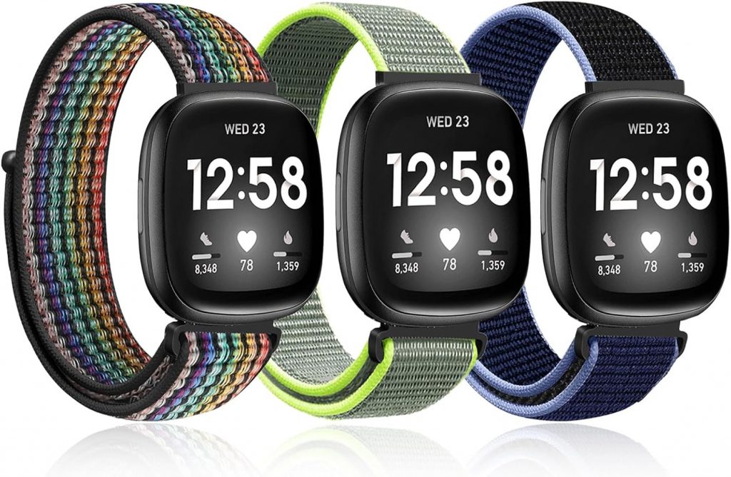 Ecogbd Nylon Ersatzarmband Kompatibel mit Fitbit Versa 4/Versa 3/Sense 2/Sense, Verstellbare Sport Armband für Damen Herren, Weicher Stoff Atmungsaktive Schleife Uhrenarmband