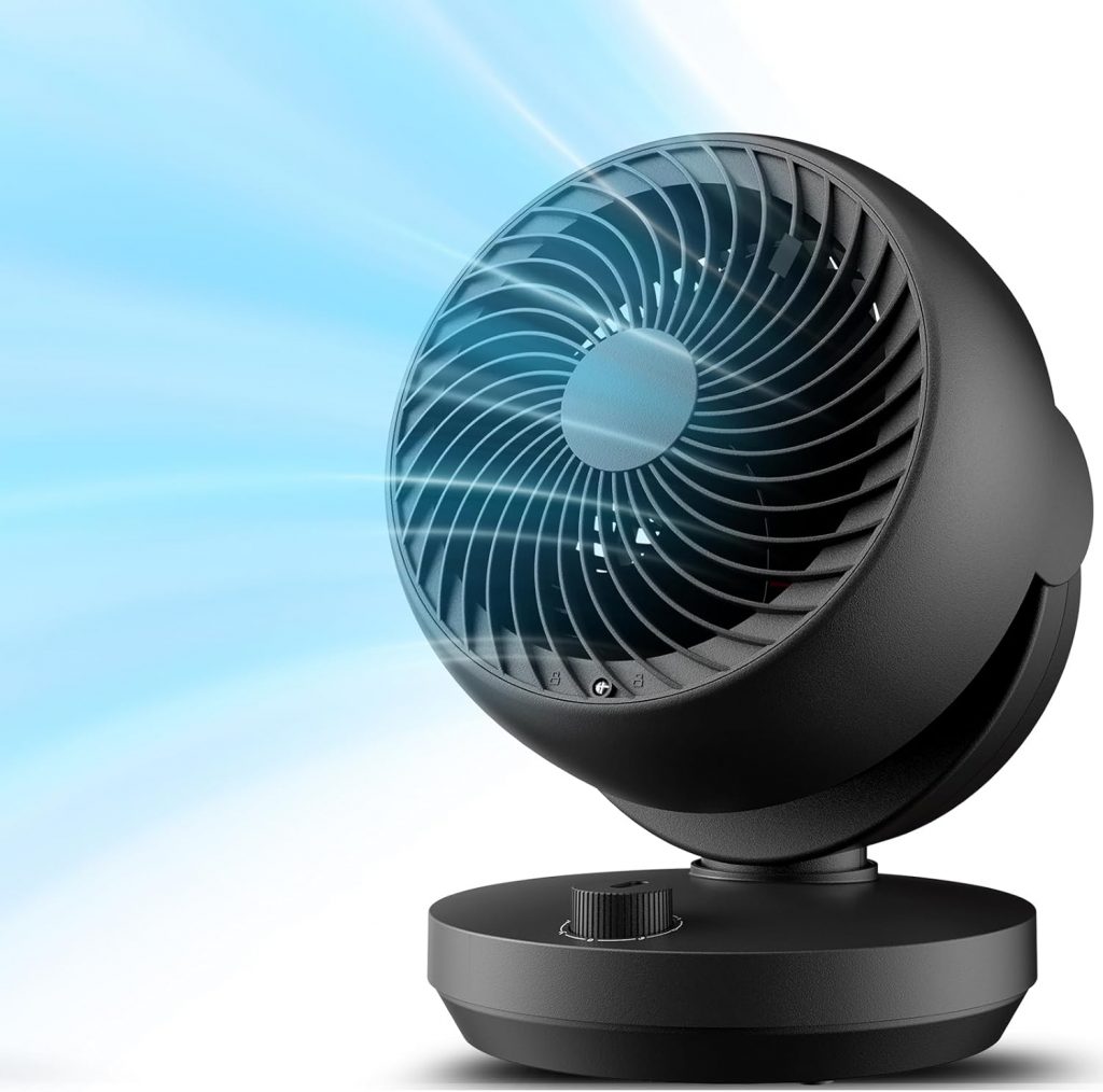 Ventilator Leise, 22dB Tischventilator mit Luftzirkulation, 3D Turbo Air Circulator, 3 Stufen & 100°/90° Verstellbarer Neigung, Mini Ventilator für Schlafzimmer, Büro und Wohnzimmer bis 21m², Schwarz