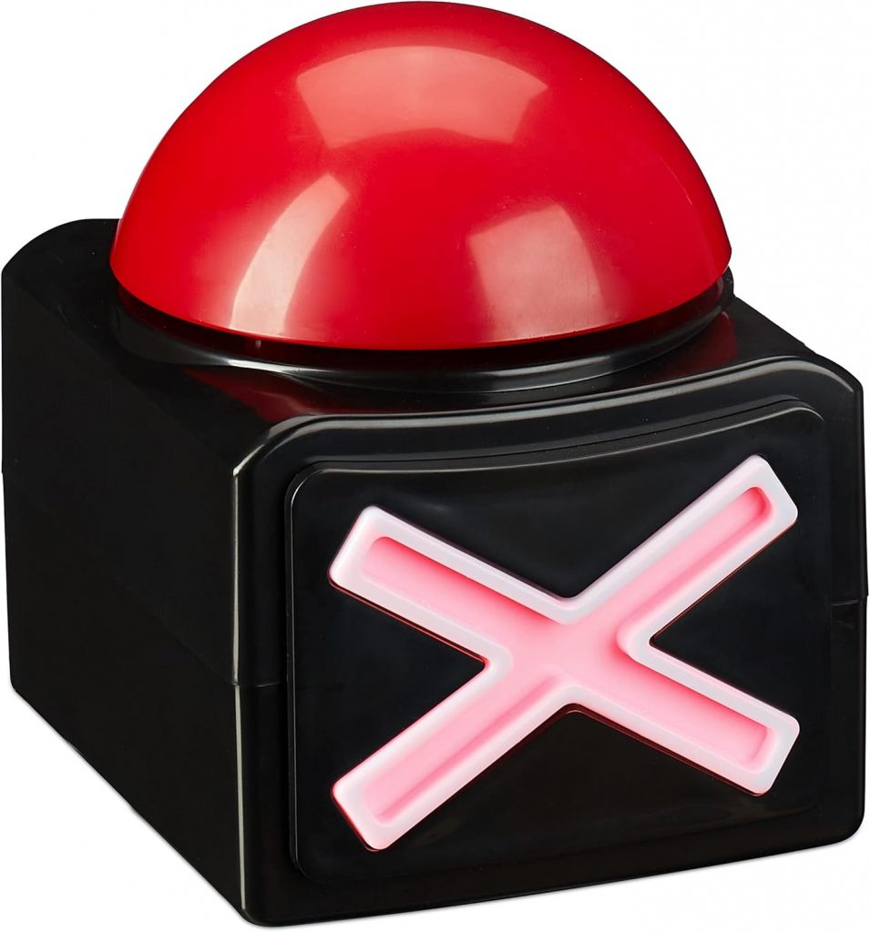 Relaxdays Buzzer mit Sound & Licht, Party Zubehör für Spielabende, batteriebetrieben, Quizbuzzer Kunststoff, rot/schwarz