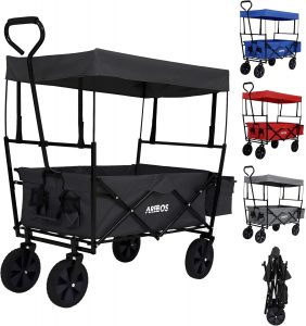 Arebos Bollerwagen faltbar mit Dach | Handwagen | Transportwagen | Faltwagen | Gerätewagen inkl. 2 Netztaschen und Einer Außentasche | faltbar | bis 70 kg Tragkraft | 360° Vollgummireifen | Schwarz