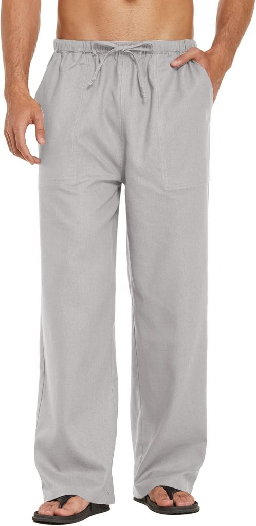 COOFANDY Herren Hose Leinenhose Lang Sommerhose Leicht Yogahose Freizeithose Lässige Bequem Herrenhose mit Gummibund Grau M