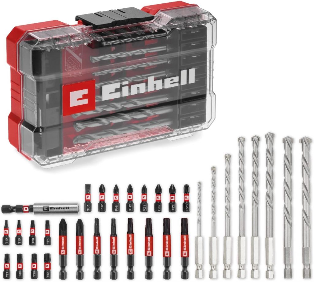 Original Einhell M-CASE 33-tlg. schlagfestes Bit- und Steinbohrer-Set (25-mm-Bits, 50-mm-Bits, Steinbohrer, 60-mm-Bithalter inkl. Aufbewahrungsbox)