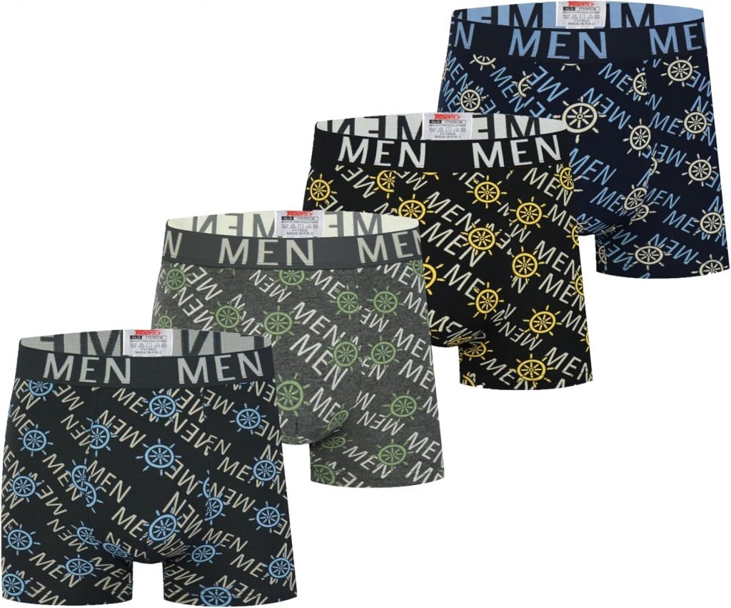 Trendy Boy 4er-Pack Herren Baumwoll-Trunks – Regular Fit Boxer Briefs, Y-Front Design, Weich, Atmungsaktiv und…