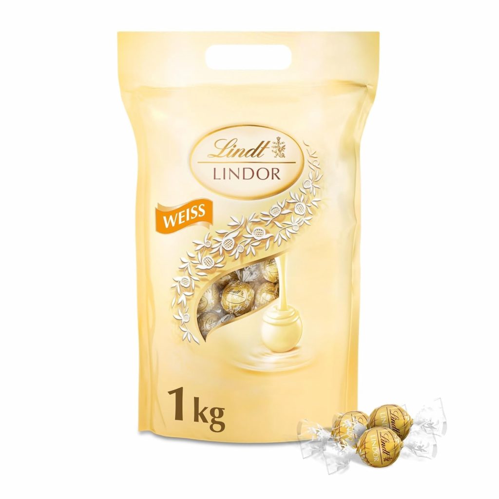 Lindt LINDOR Schokoladen Kugeln weiß ca. 80 mit zartschmelzender Füllung Großpackung, Pralinen-Geschenk, Schokoladengeschenk, 1kg