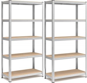 SONGMICS Schwerlastregal, 2er Set, Kellerregal, Lagerregal, 40 x 90 x 180 cm, Regal mit Stahlgestell, jeweils bis 875 kg belastbar, 5 verstellbare Ablagen, silbern GLR