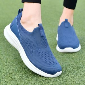TIOSEBON Damen Walking Tennisschuhe Leichte Strick-Slip-Ons Atmungsaktive Mesh Sneaker Bequem 2227 Blau EU