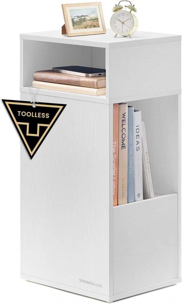 SONGMICS HOME Nachttisch, superschnelle werkzeuglose Montage, Toolless-Technologie, Nachtschrank mit Schublade, Beistelltisch schmal, platzsparend, 30 x 25 x 59,4 cm, Schneeweiß LET911WE