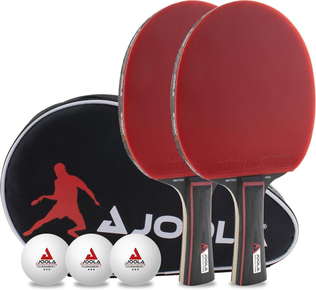 JOOLA Tischtennis Set Duo PRO 2 Tischtennisschläger + 3 Tischtennisbälle + Tischtennishülle, rot/schwarz, 6-teilig