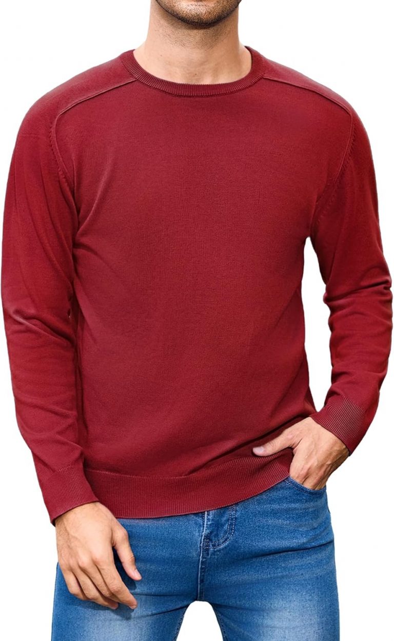 🤴 iClosam Pullover Herren Baumwolle Rundhals Sweatshirt Herren Ohne Kapuze Langarm Basic Strickpullover Standard Fit Winterpullover Freizeit Pulli,S-3XL