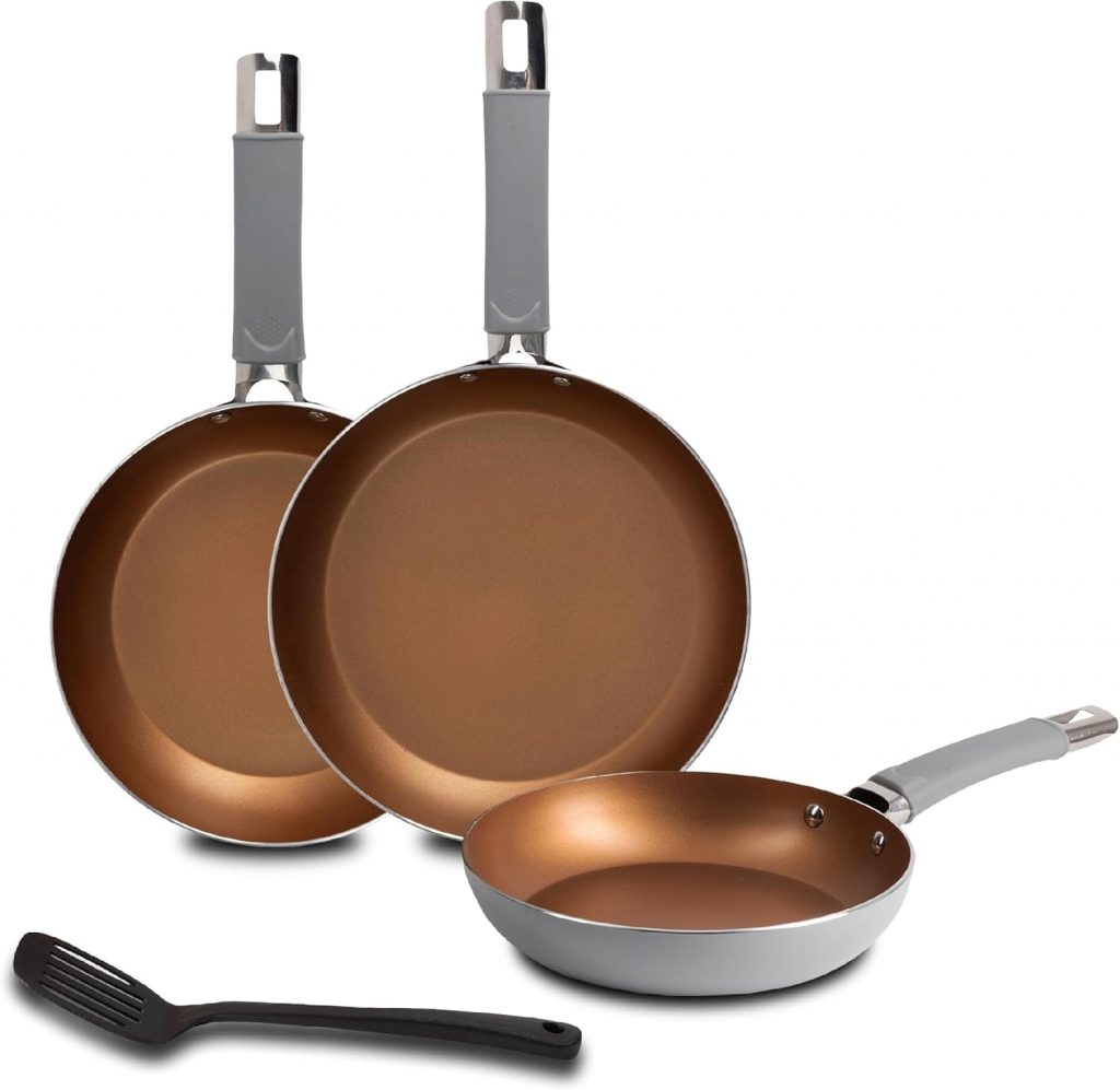 BERGNER Loja Reeco – 4-Piece Set – 3 Frying Pans 18-22 and 26 cm Induction Cookware + 1 Forged Aluminium Groove…