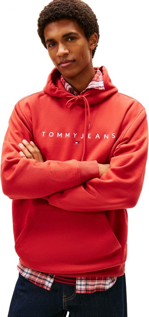 Tommy Jeans Herren TJM REG Linear Logo Hoodie EXT DM0DM20746 Pullover Hoodie, Rot (Terracotta Red), M, Rot (Terracotta Red), M