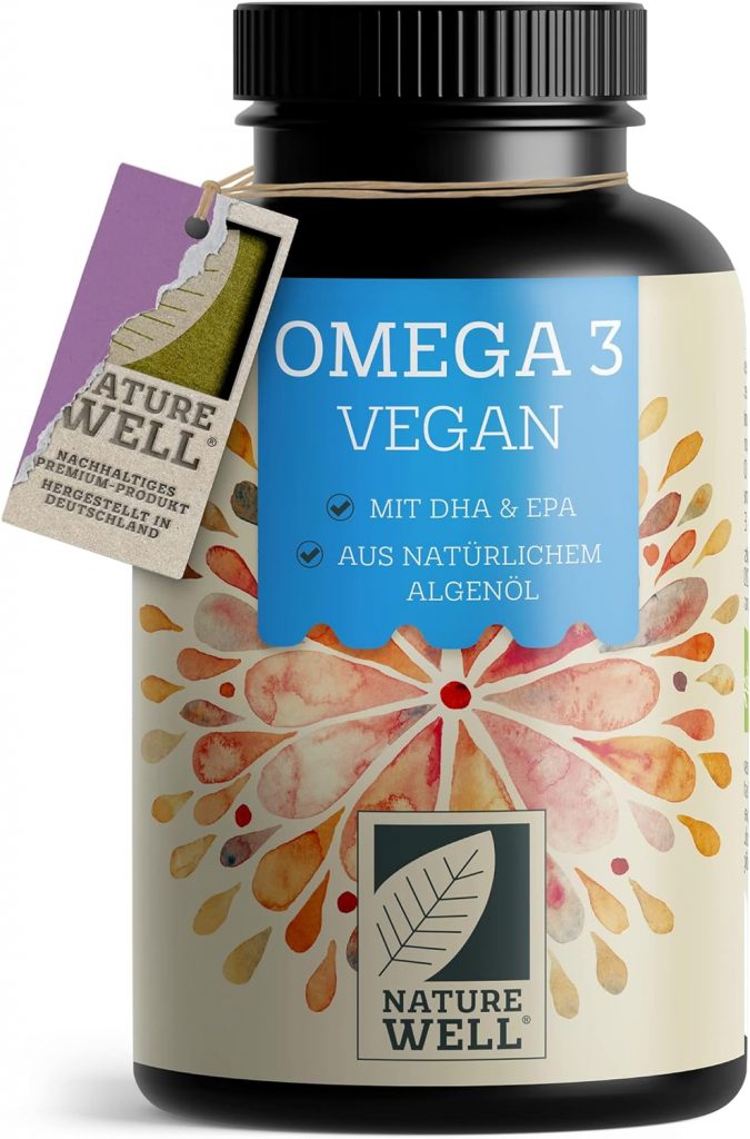 Omega-3 Vegan 90 Kapseln hochdosiert, 2000mg Omega-3 Algenöl pro Tag mit 600mg…