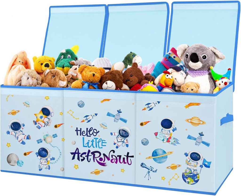 Extra Groß Aufbewahrungsbox mit Deckel Kinder, Zusammenklappbare Oxford-Spielzeugkiste mit Griff für Mädchen Jungen, Wasserdichte Spielzeug Aufbewahrung im Kinderzimmer, 96×32×40 cm (Schneemann)