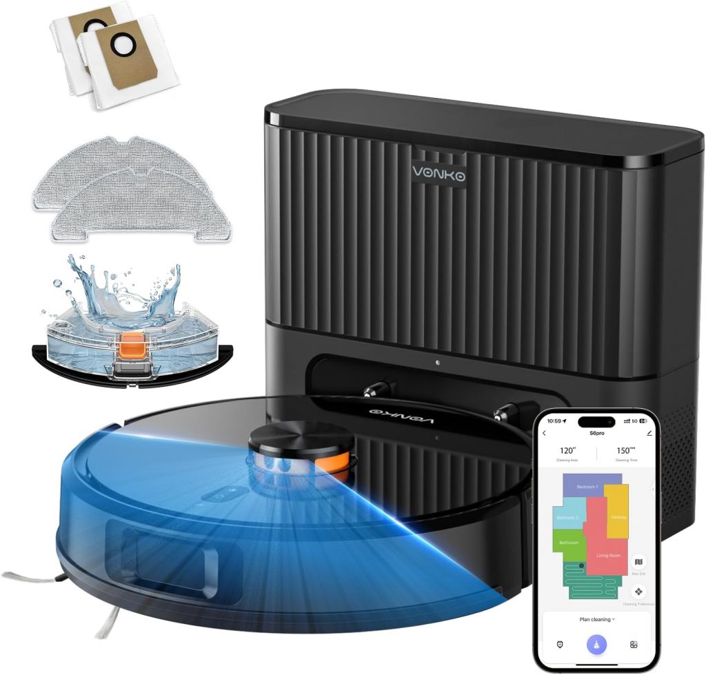 VONKO S6 Pro Saugroboter mit Wischfunktion und Absaugstation, 8000Pa…