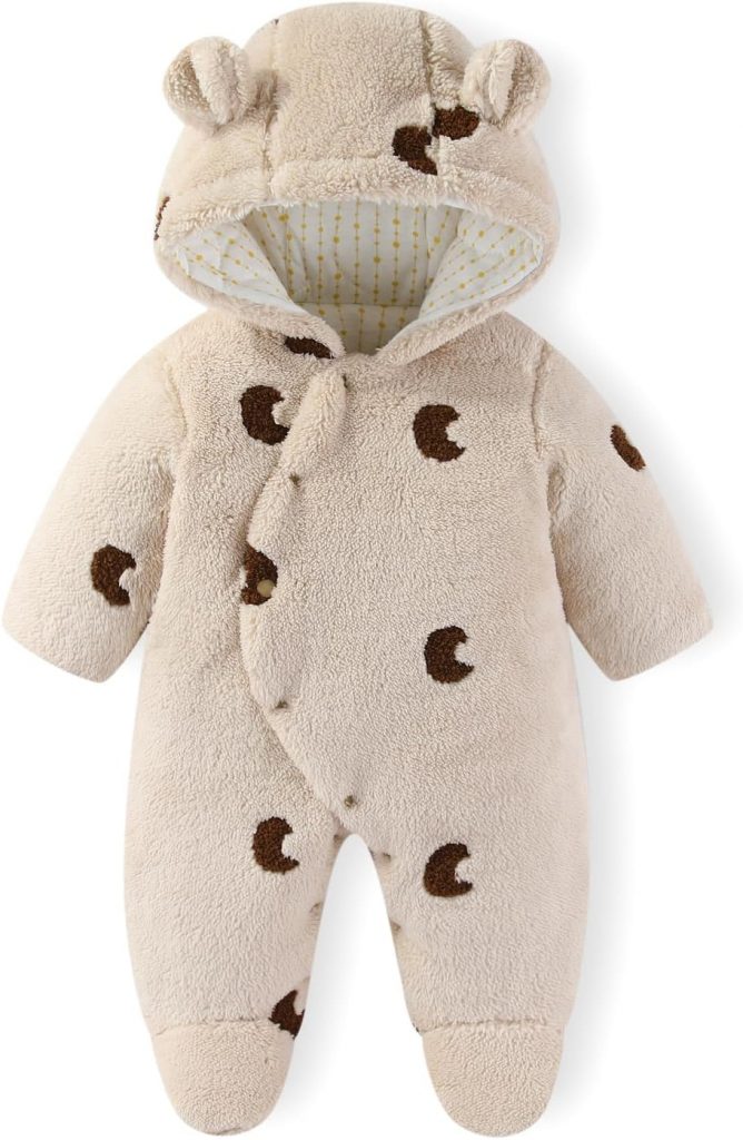 WYTbaby Baby Winter Schneeanzug Kleinkind Overall Winterstrampler mit Füßen Fleece Winteranzug mit Kapuze Neugeborenes Jumpsuit für 9-12 Monate