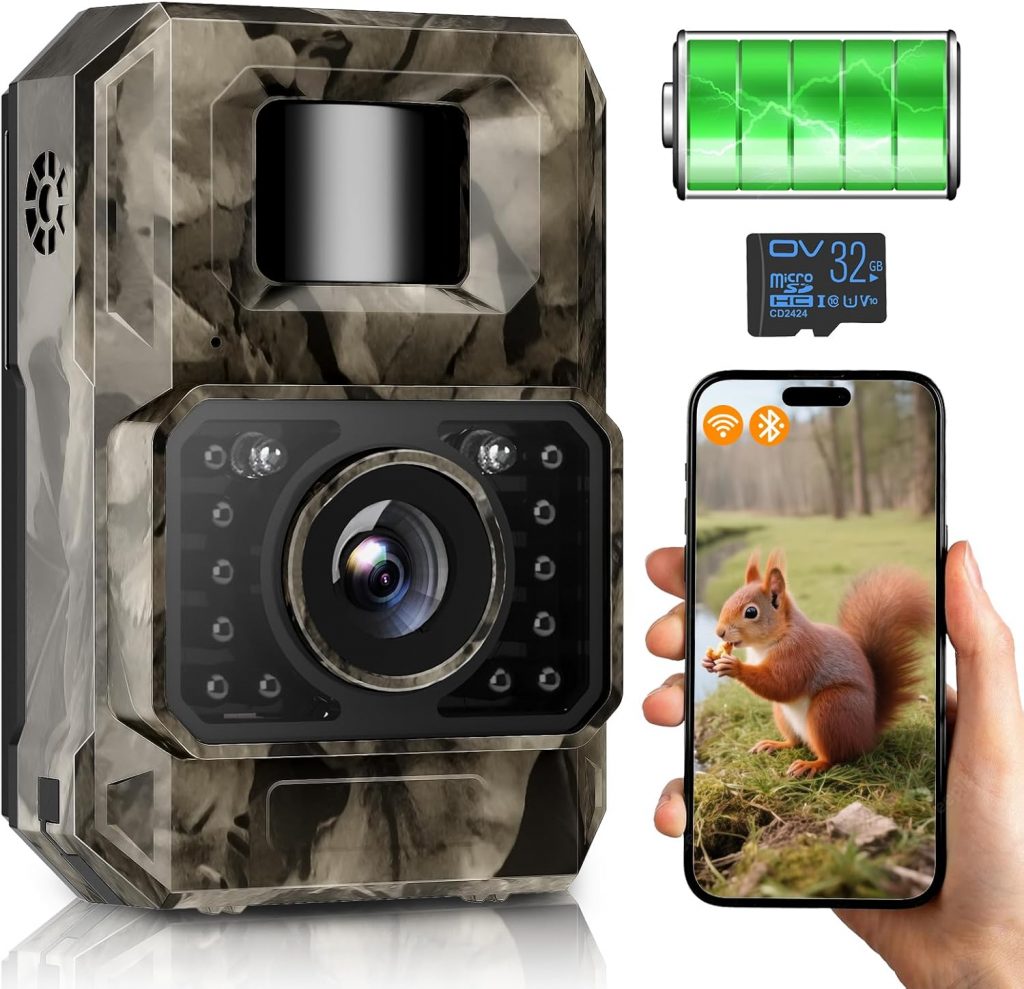 MAXDONE Wildkamera mit Bewegungsmelder Nachtsicht, 4K 64MP WLAN Bluetooth…