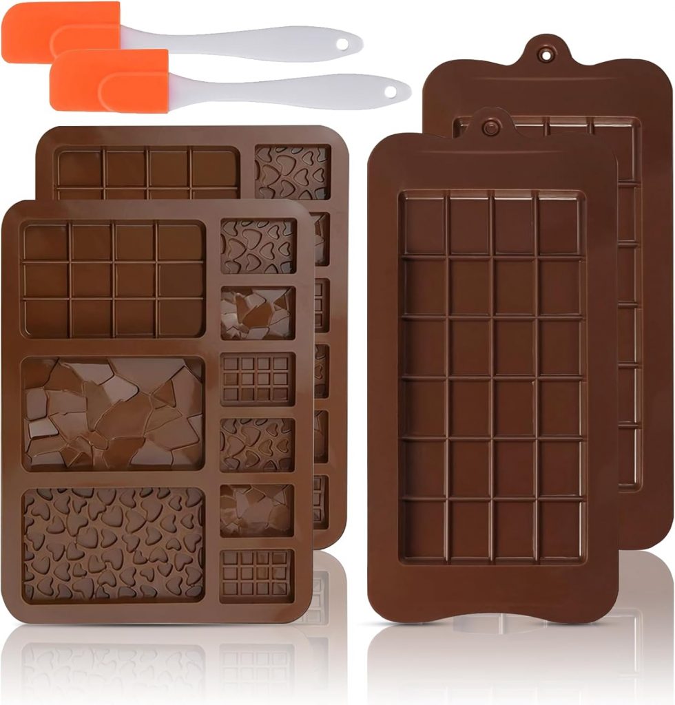 4 Stück Silikon Schokoladenform Tafel, Schokoladenform aus Silikon für Tafeln Schokolade selber machen BPA-frei Antihaftbeschichtung Schokoladentafel Form Silikonform Braun für Süßigkeiten, Gelee