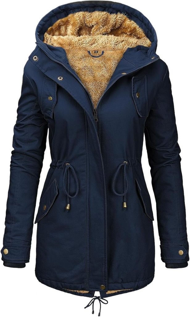 Nadeer Damen Jacke Winter Lang Warm Gefüttert Winterparka Funktionsjacke Steppjacke Wintermantel Langarm Hoodie Kapuzenpullover(Marineblau,S)23.99€