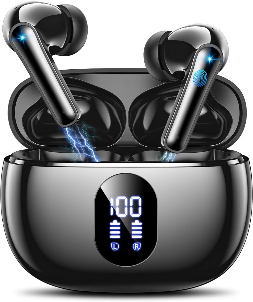 ZZU Bluetooth Kopfhörer, Kopfhörer Kabellos Bluetooth 5.4,2026 in Ear Kopfhörer mit 4 ENC Noise Cancelling Mic, LED Anzeige & 48 Std Spielzeit, HiFi Tiefer Bass, Wasserdicht Sports Earbuds Schwarz