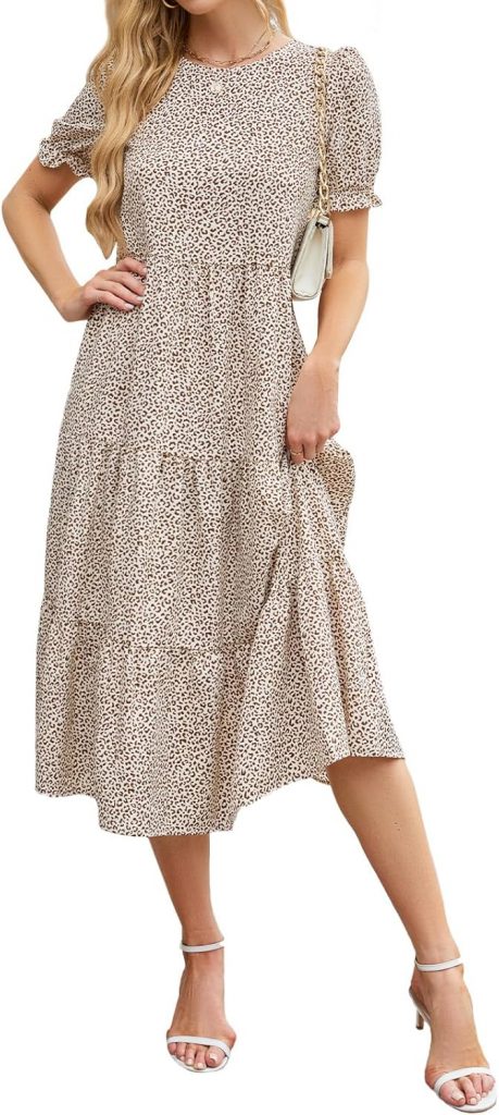Zetieny Sommerkleid Damen Elegant Kleider Kurzarm Rundhals Midikleid A-Linie…