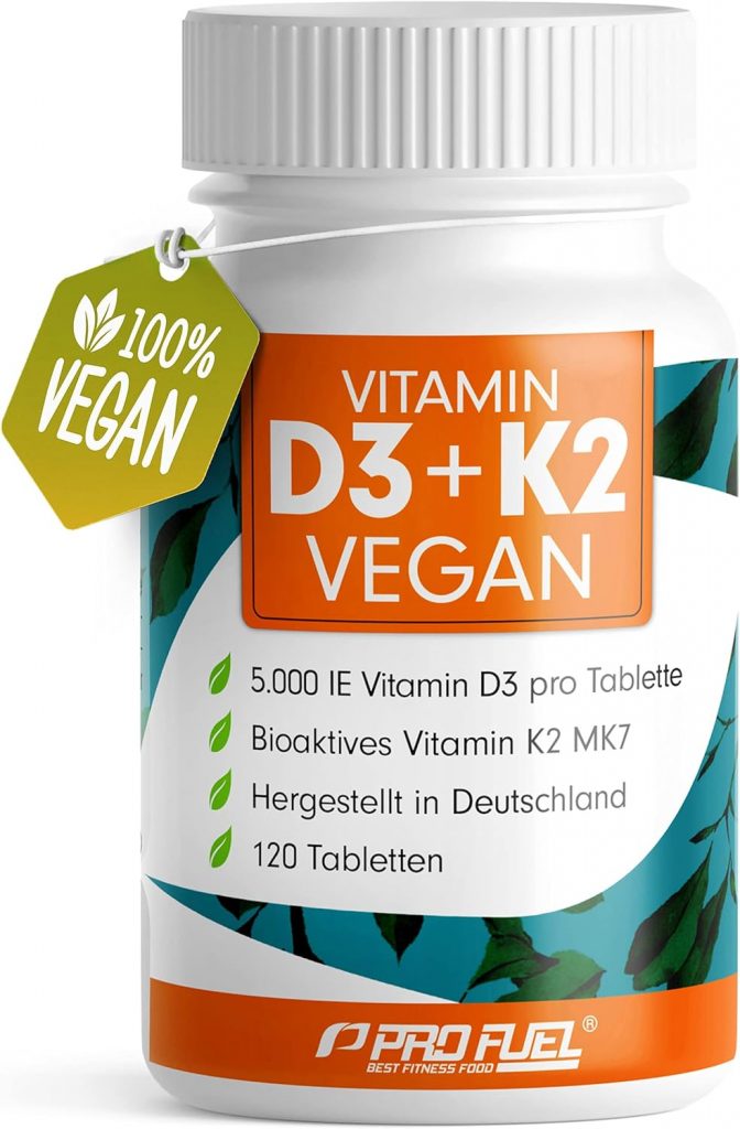 Vitamin D3 K2 VEGAN – 120 Tabletten mit 5000 IE D3 + 200 mcg K2 (MK7) – Vitamin…