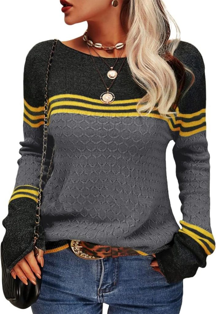 Hormtaer Damen Pullover Rundhals Colorblock Herbstpulli Stilvolle Slim Fit…