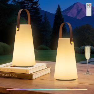 👑 MALUX Outdoor Lampe, 2er Set Led Tischlampe Akku mit Warmweiß Light und 8 Farben für Alle Jahreszeiten, Dimmbar Tischlampe Kabellos mit Fernbedienung Wasserdicht IP44 für Haus Garten Hotel