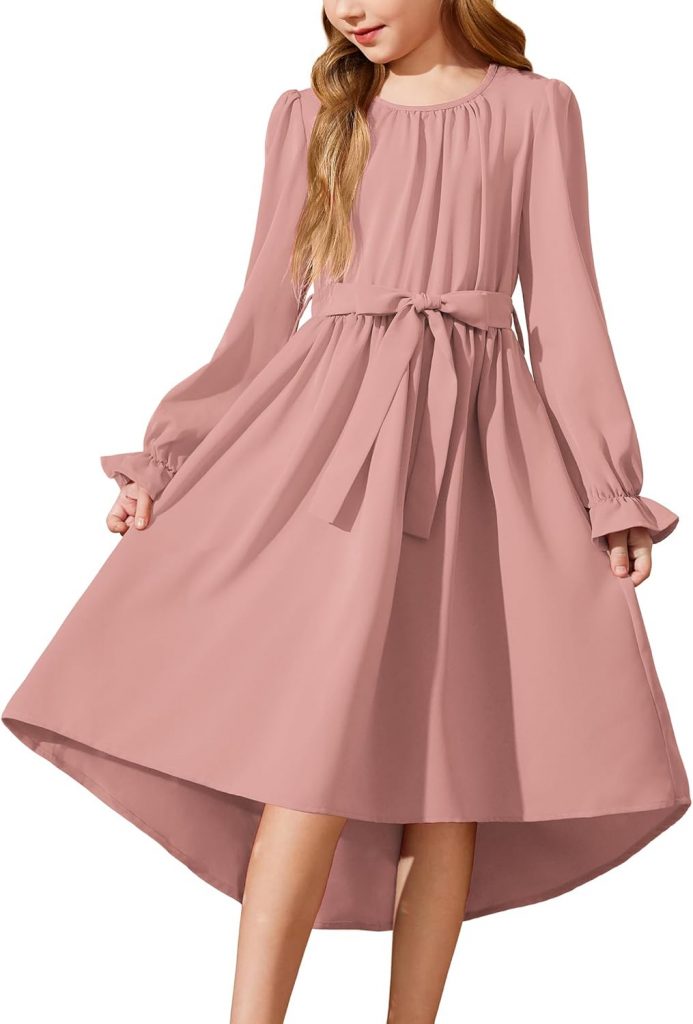 Arshiner Mädchen Kleid Langarm Chiffonkleid A-Linie High-Low Kleid Kinder…