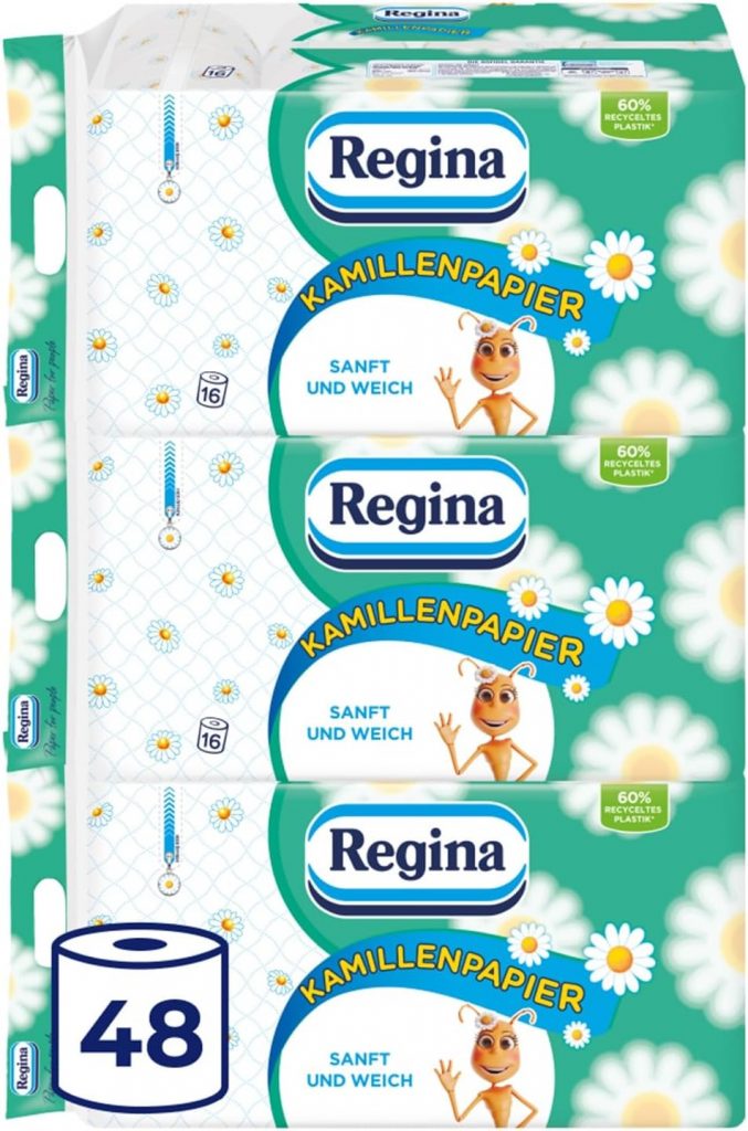 Regina Kamillenpapier 3-lagiges Toilettenpapier, 48 Rollen-Packung (3 x 16…