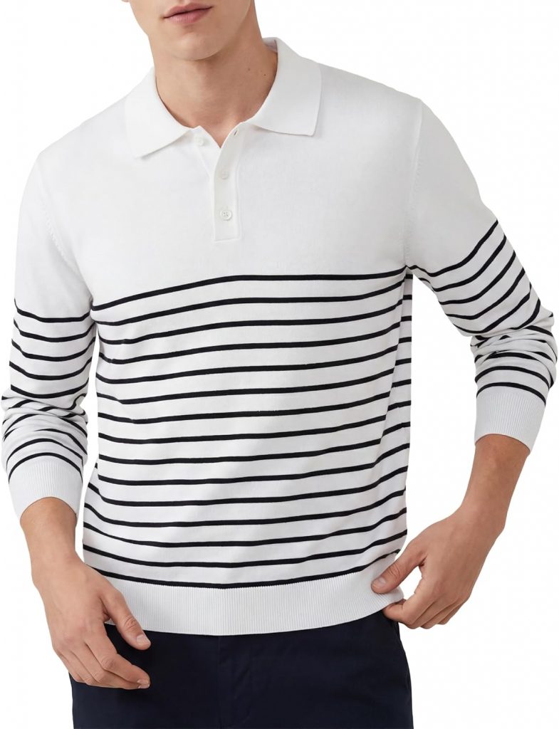 GLESTORE Poloshirts für Herren Polo Langarm Gestreiftes Strickpullover mit…