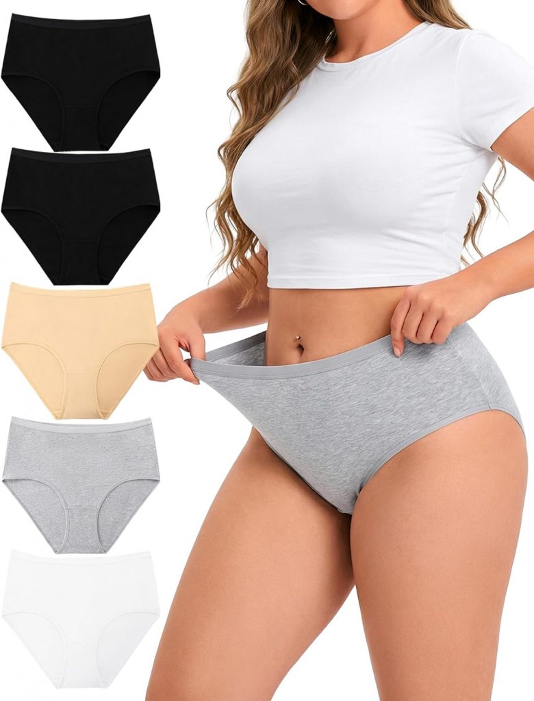 Ocexteur Unterhosen Damen Hohe Taille Baumwolle 5er Pack Hipster Slips…