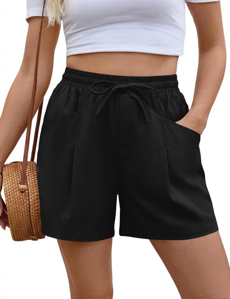 Rapbin Shorts Damen Sommer Leinen Musselin Baumwolle Gummizug High Waist Kurze…