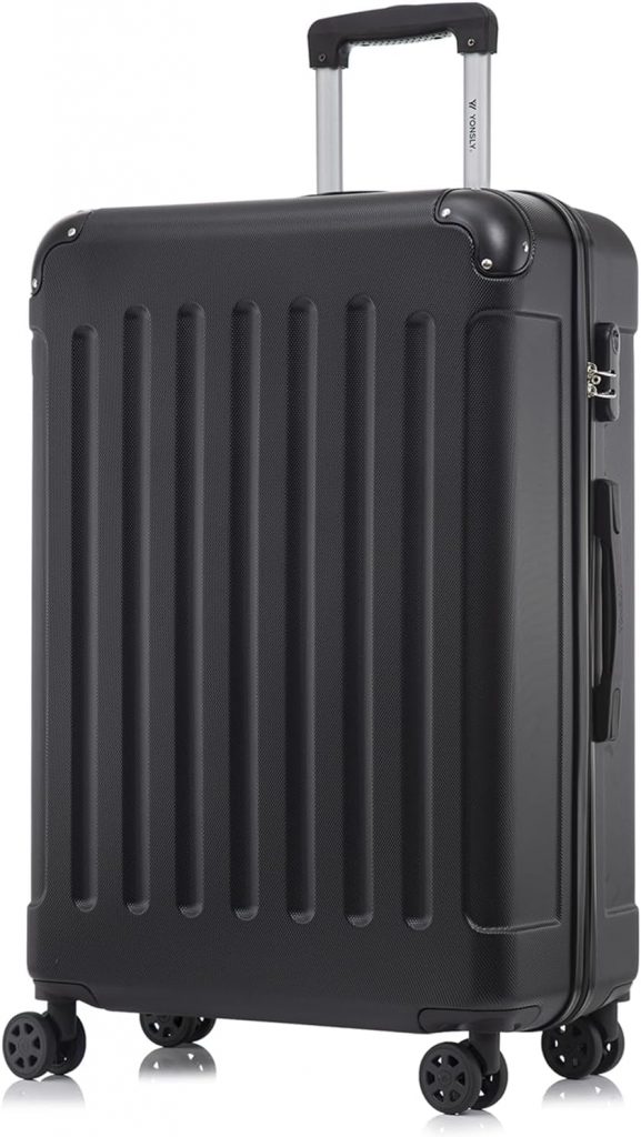 Koffer Suitcase XL Schwarz, Trolley Reisekoffer, Rollkoffer Handgepäck mit 4 Rollen 360°, Hartschalenreisekoffer, Zahlenschloss, Weicher Gummigriff