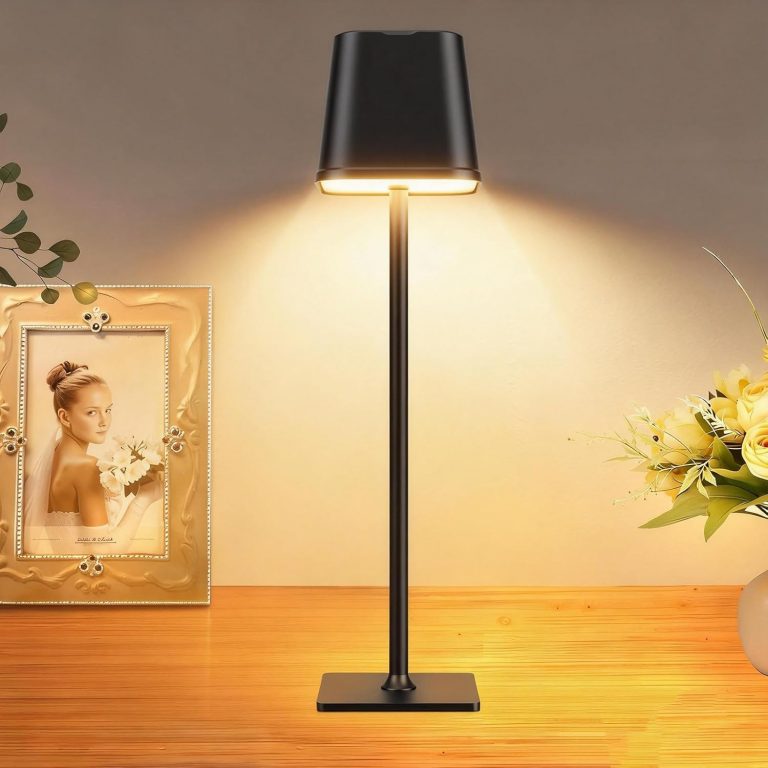 RECHOO LED Tischlampe Kabellos, Dimmbare Nachttischlampe Touch, Schreibtischlampe, Lese Lampe, Tischleuchte Outdoor und Indoor, USB-C, Camping Lampe, Warmweißes Licht, Schwarz