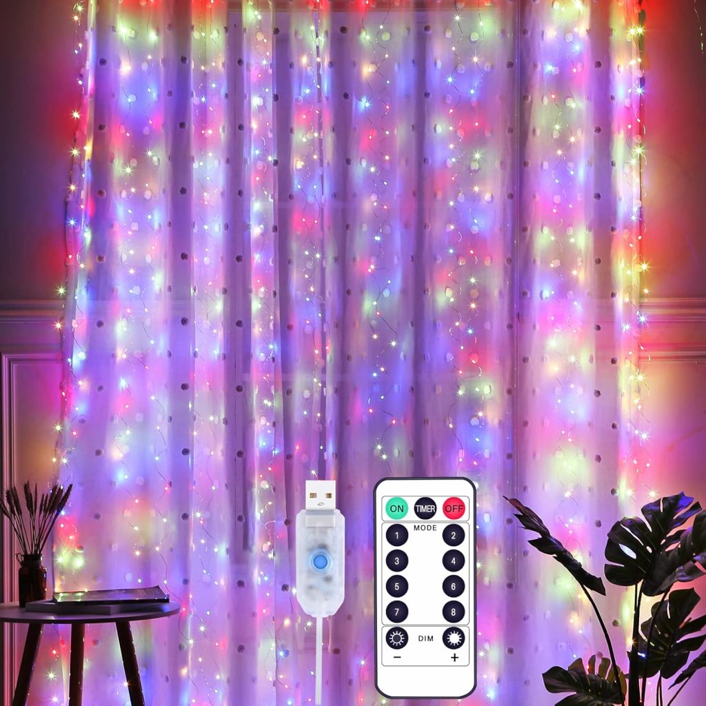 Yizhet Lichtervorhang 3x3m LED Lichterkette Vorhang LED Lichterkettenvorhang mit 8 Modi, IP65 Wasserdicht Lichtervorhang Deko für Wohnzimmer, Hochzeit, Party, Weihnachten (300LED, Bunt)💰 nur 9,99 Verkauft von Laipuke Trading und 2,037