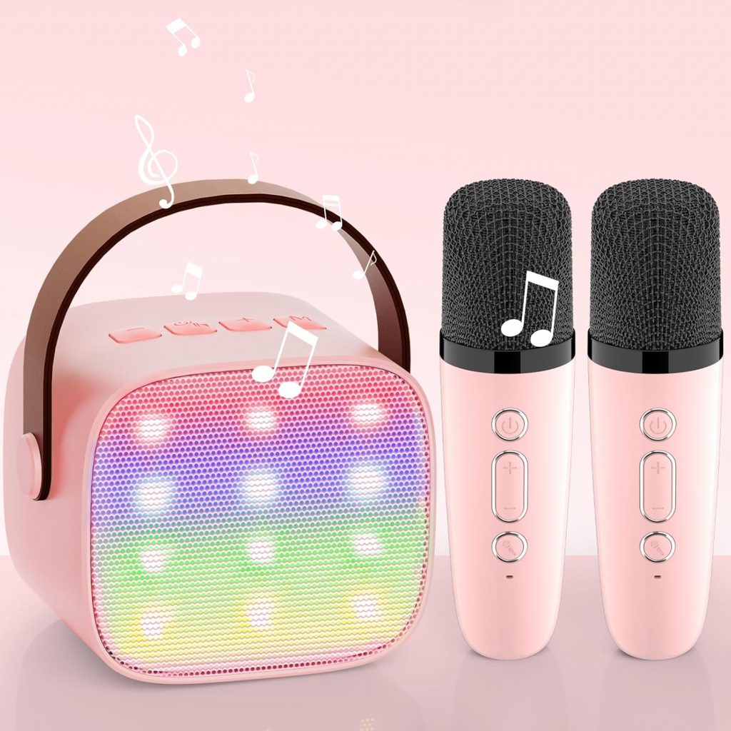 Karaoke Maschine mit 2 Karaoke Mikrofonen Geschenk Mädchen: [Premiumversion] Mini Karaoke Maschine Kinder mit Mikrofon Kindertag Geschenk Spielzeug 3-12 Jahre – Geburtstagsgeschenk MusikLautsprecher