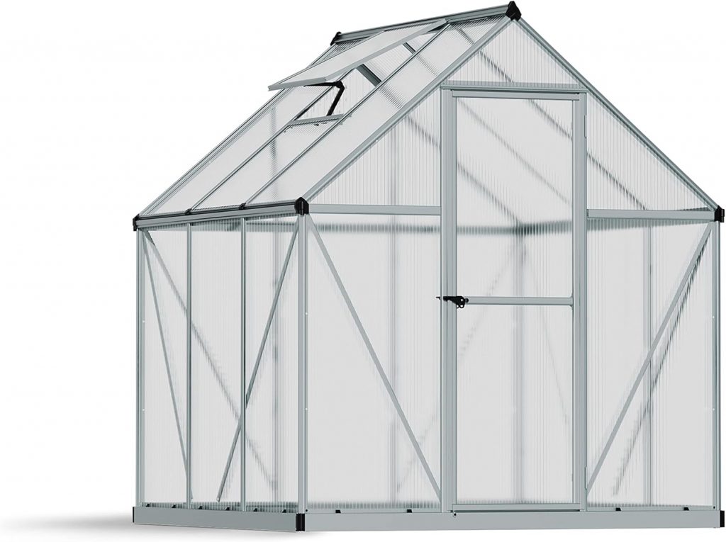 Palram Canopia by Gewächshaus klein Mythos 6×6 Treibhaus 186x185cm Aluminium Silber Tomatenhaus Polycarbonatplatten UV-beständig