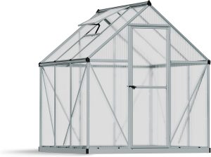 Palram Canopia by Gewächshaus klein Mythos 6x6 Treibhaus 186x185cm Aluminium Silber Tomatenhaus Polycarbonatplatten UV-beständig