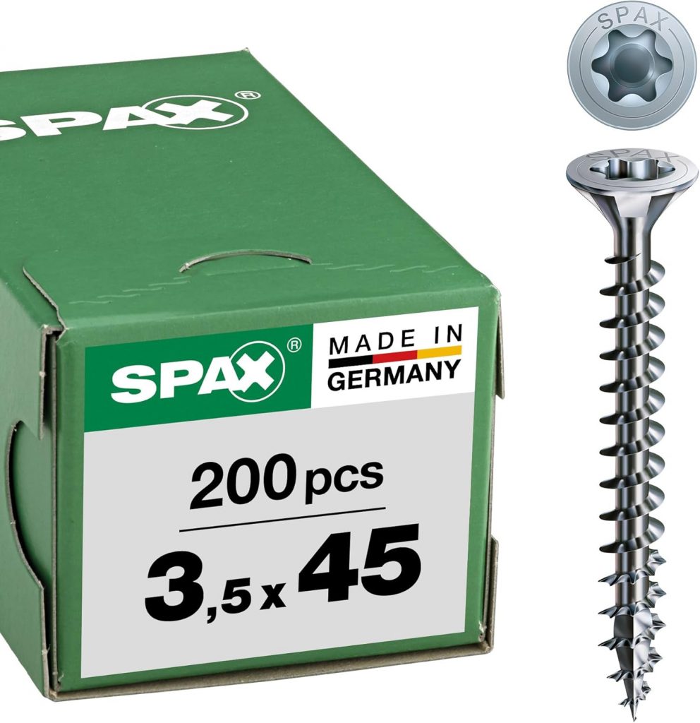 SPAX Universalschraube, 3,5 x 45 mm, 200 Stück, T-STAR plus, Senkkopf, Vollgewinde, 4CUT, WIROX A3J, blank verzinkt…