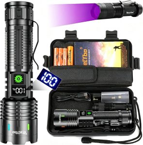 🤴 Relybo Taschenlampe Led Aufladbar, Led Taschenlampe Extrem Hell 500000 lumen, Taktische Taschenlampe - 1525M Weitschuss USB Mit Holster, Flashlight 5 Modi für Outdoor Notfälle Camping
