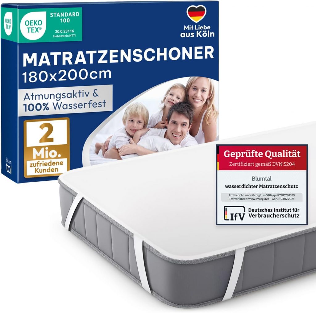 Blumtal Matratzenschoner 180x200cm – wasserdichte Matratzenauflage 180x200cm aus 8 Baumwolle – Oeko-TEX zert. Inkontinenzunterlage waschbar bis 95 °C – knisterfreier Bett Topper wasserdicht